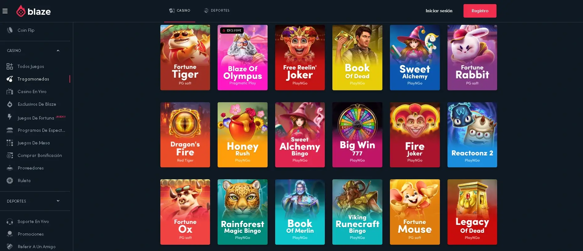 Juegos disponibles en Blaze casino
